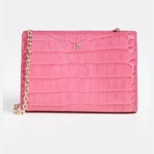 GUC Larroudé- Erin Clutch in Bright Pink Stamped Leather.